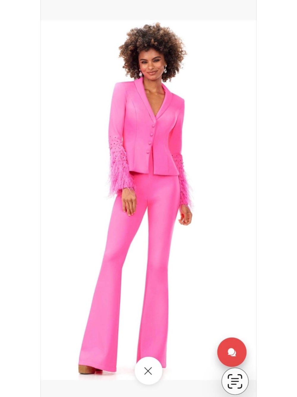 Ashley Lauren Hot Pink Feather-Cuff Suit Set
